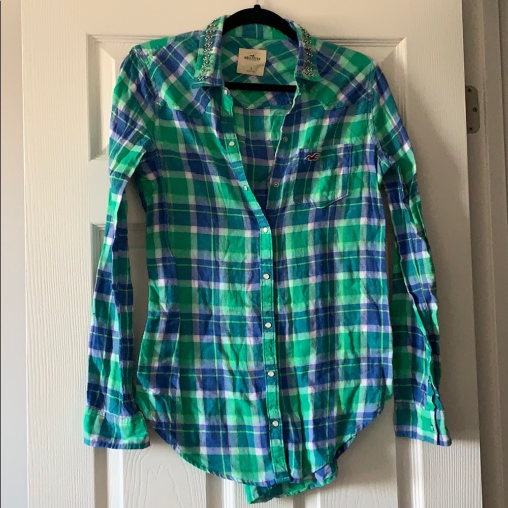 Green plaid long sleeve button up